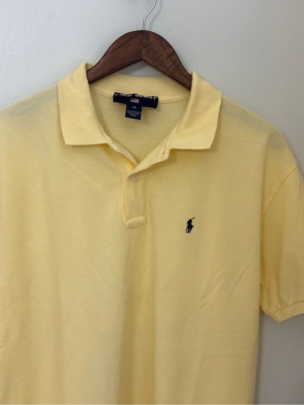Vintage 1990s Polo Sport Ralph Lauren pale yellow Shirt Size:XL Cotton Navy Pony